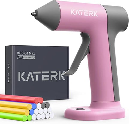 Katerk Cordless Hot Glue Gun Kit, 30s Fast Heat & 20 Colorful Sticks, Anti-drip & Auto shut-off for safe, Ideal for DIY, School Crafts & Repairs