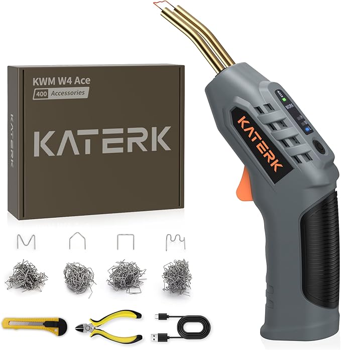 Katerk Cordless Plastic Welder with 400 Staples, 3-Temp Settings, USB Rechargeable