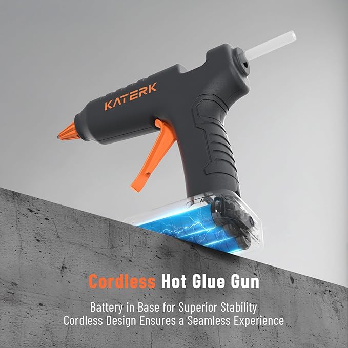 Katerk 12V Cordless Hot Glue Gun – 10 Glue Sticks, Drip-Free, Fast Heating, Rechargeable