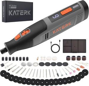 Katerk Cordless 4V Rotary Tool Kit, 6-Speed with 70 Accessories – Sanding, Polishing, Drilling, Etching, Grinding, Wood Carving