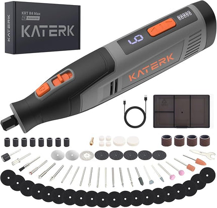 Katerk Cordless 4V Rotary Tool Kit, 6-Speed with 70 Accessories – Sanding, Polishing, Drilling, Etching, Grinding, Wood Carving