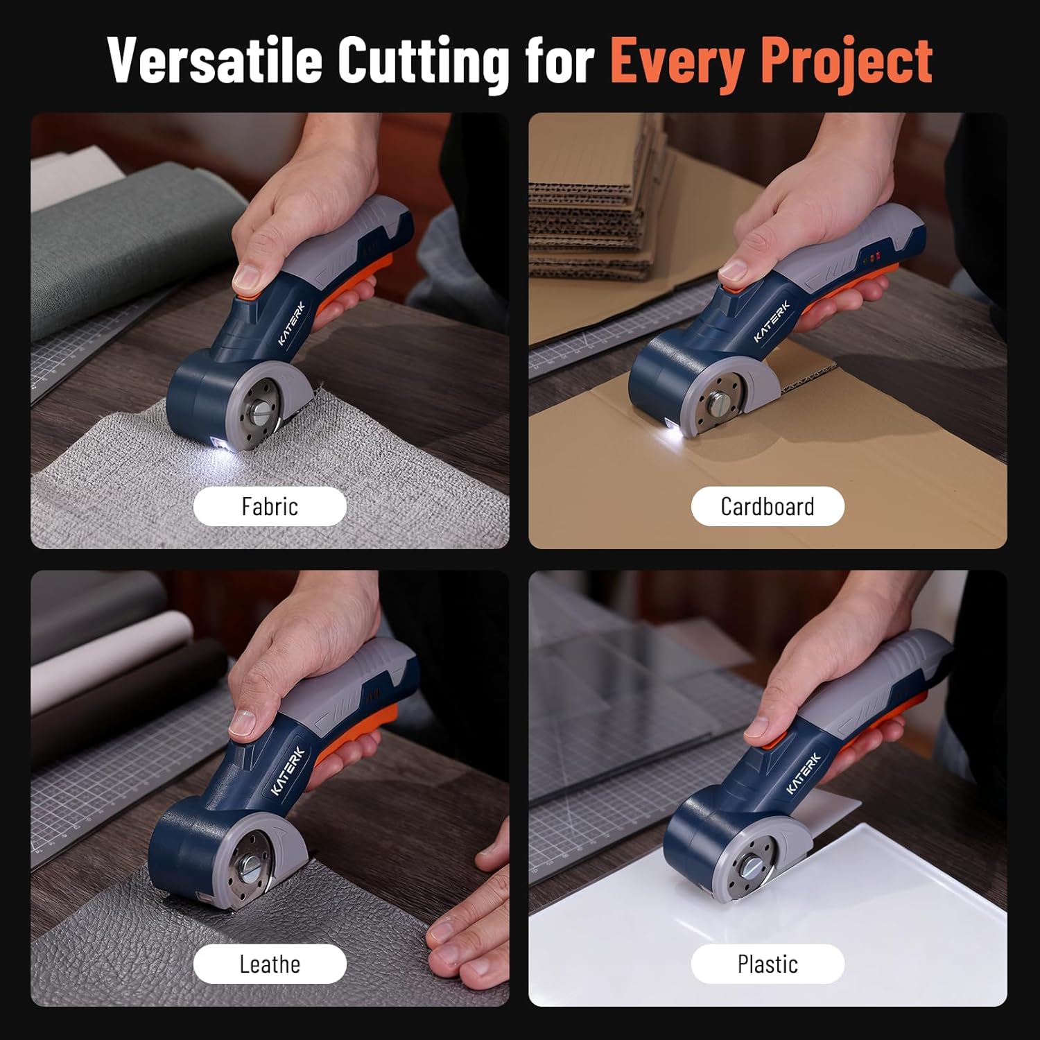 Katerk Cordless Electric Scissors – Safety Lock & LED, Fabric, Leather, Cardboard & Industrial Cutting