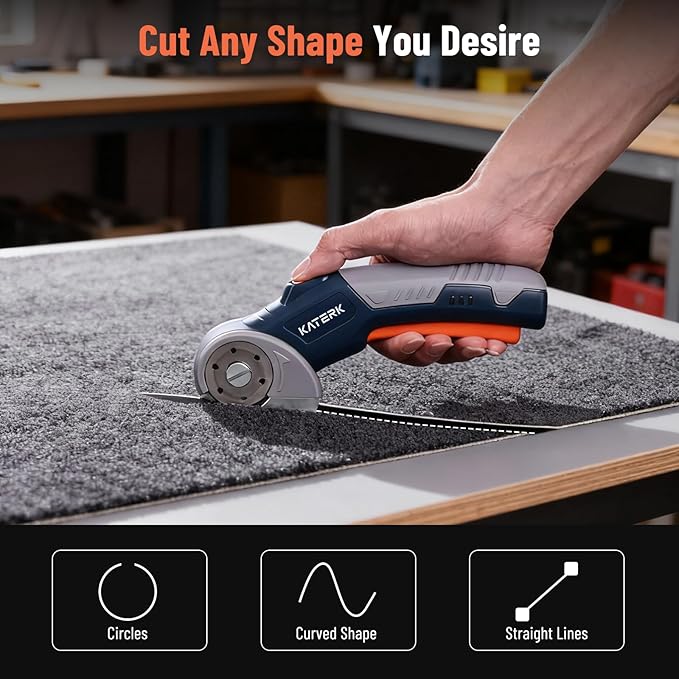 Katerk Cordless Electric Scissors – Safety Lock & LED, Fabric, Leather, Cardboard & Industrial Cutting