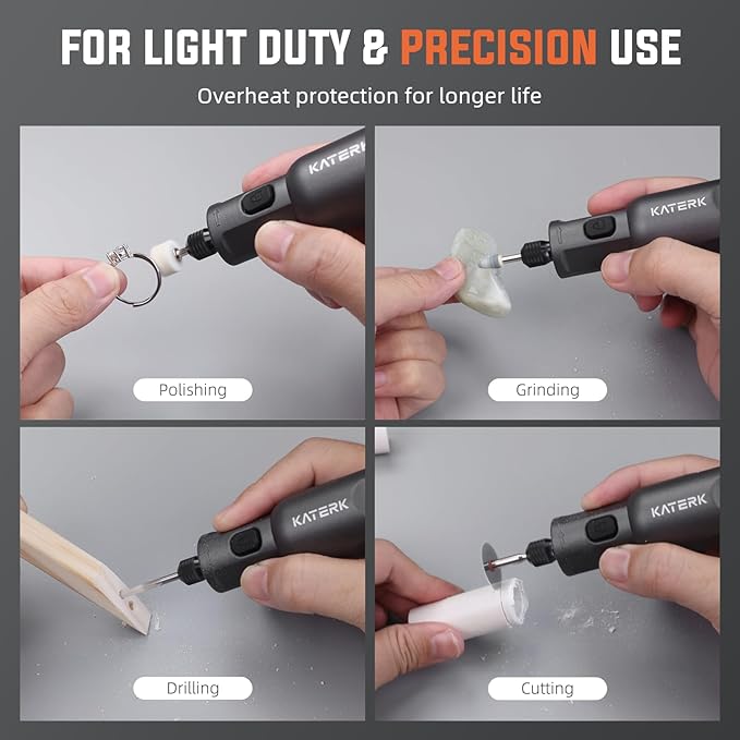 Katerk Mini Cordless 3.7V Rotary Tool Kit, 5-Speed with 70 Accessories – Sanding, Engraving, Polishing, Drilling