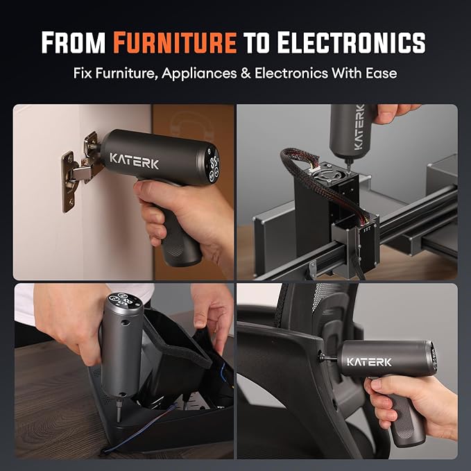Katerk Cordless Electric Screwdriver Set - 5 torque settings, built-in LED, 15 accessories, 4V - Tools for Furniture Electrical Repairs
