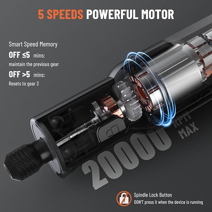Katerk Mini Cordless 3.7V Rotary Tool Kit, 5-Speed with 70 Accessories – Sanding, Engraving, Polishing, Drilling