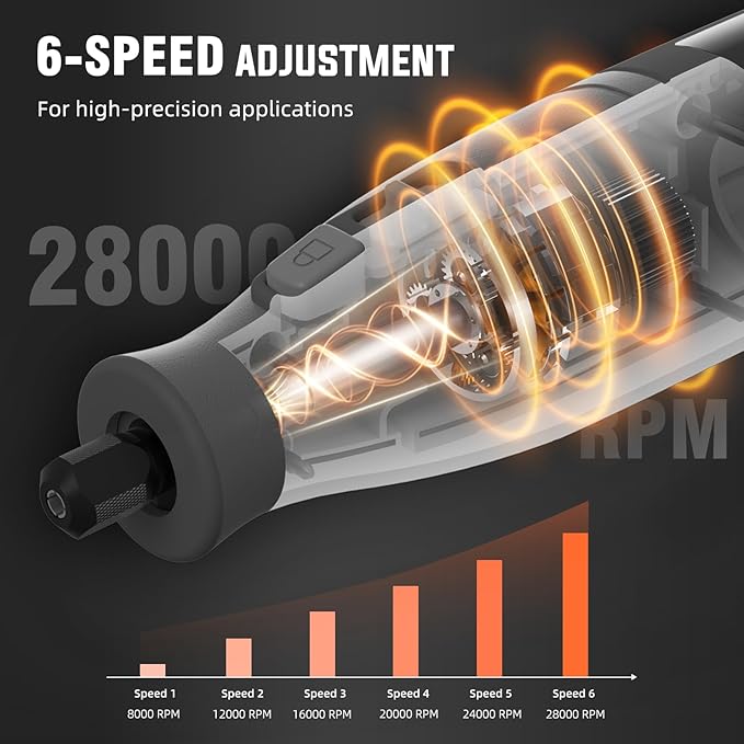 Katerk Cordless 4V Rotary Tool Kit, 6-Speed with 70 Accessories – Sanding, Polishing, Drilling, Etching, Grinding, Wood Carving