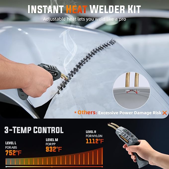 Katerk Cordless Plastic Welder with 400 Staples, 3-Temp Settings, USB Rechargeable
