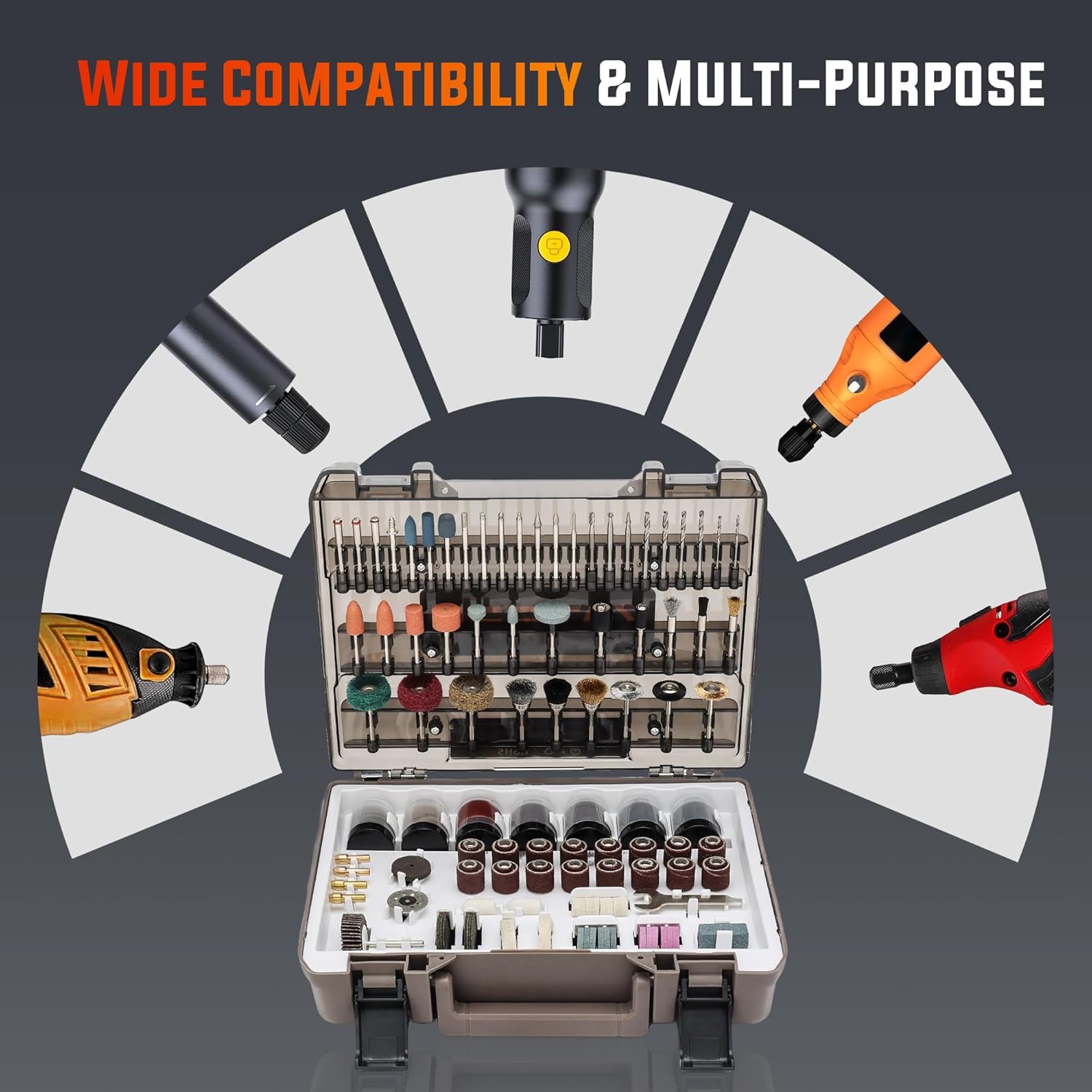 Katerk 420PCS Rotary Tool Accessories Kit with Sturdy Case & 4 Collets – Cutting, Sanding, Polishing, Carving, Drilling, Engraving | Fits Dremel & Most Rotary Tools