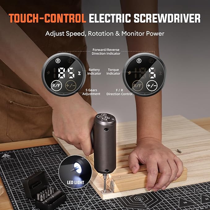 Katerk Cordless Electric Screwdriver Set - 5 torque settings, built-in LED, 15 accessories, 4V - Tools for Furniture Electrical Repairs