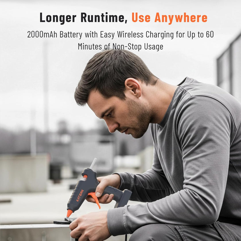 Katerk 12V Cordless Hot Glue Gun – 10 Glue Sticks, Drip-Free, Fast Heating, Rechargeable