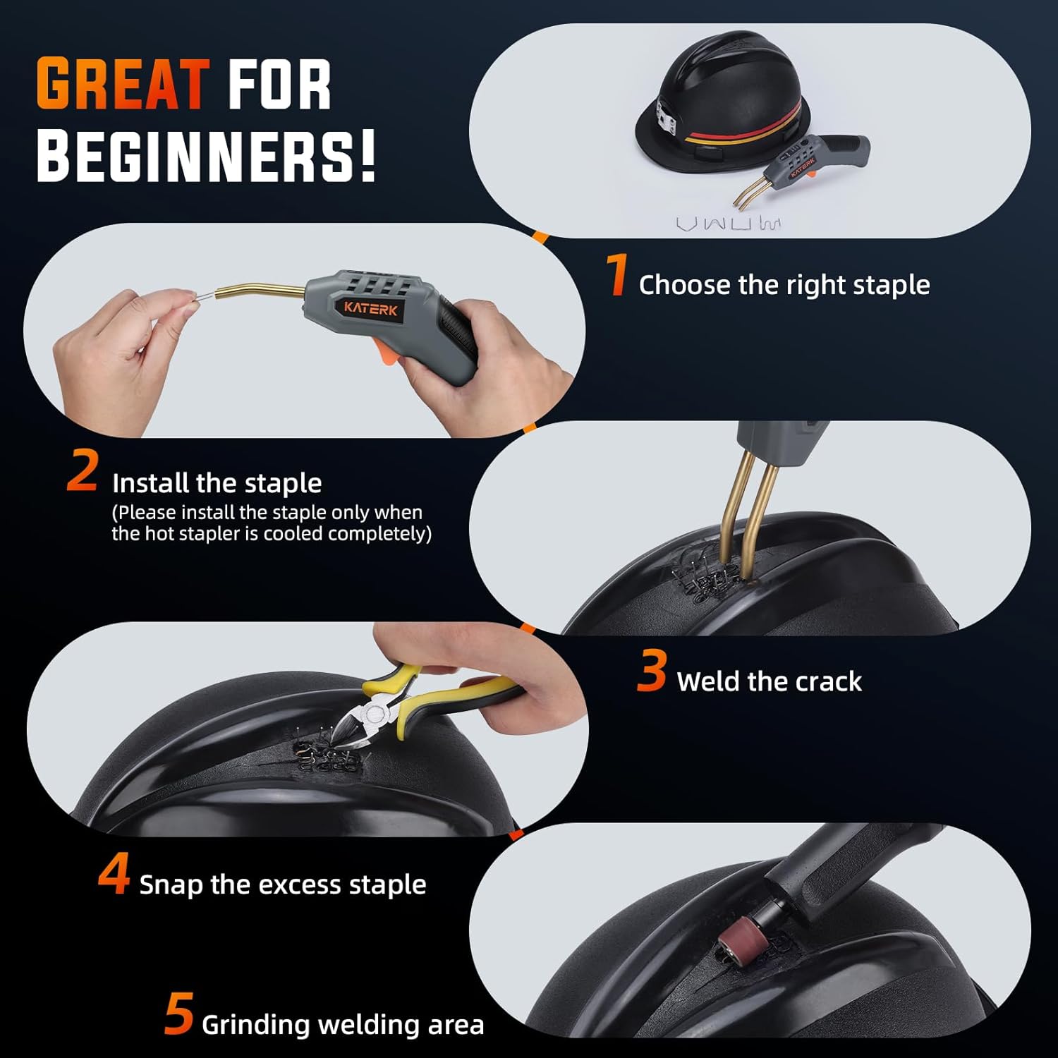 Katerk Cordless Plastic Welder with 400 Staples, 3-Temp Settings, USB Rechargeable