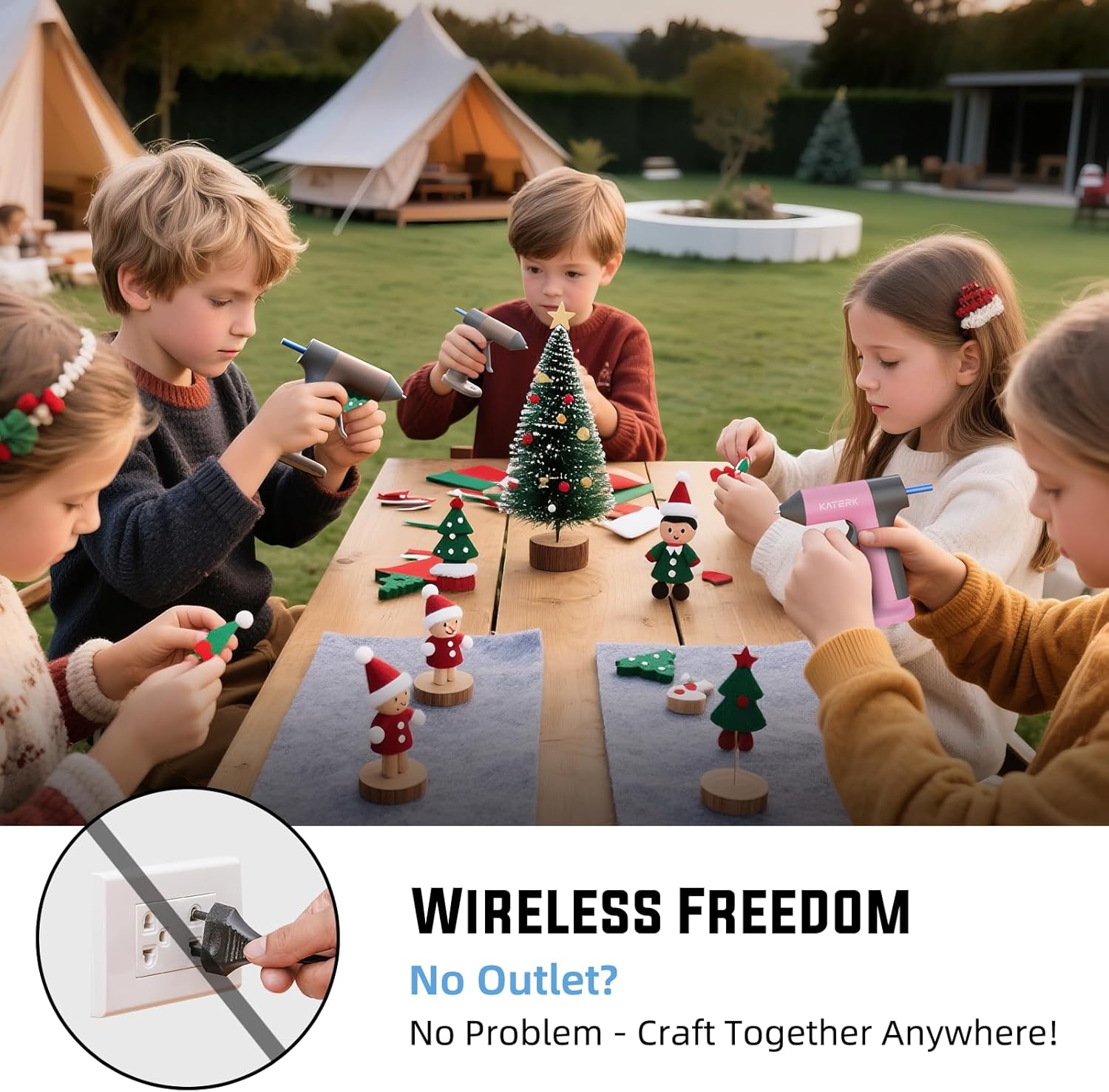 Katerk Cordless Hot Glue Gun Kit, 30s Fast Heat & 20 Colorful Sticks, Anti-drip & Auto shut-off for safe, Ideal for DIY, School Crafts & Repairs