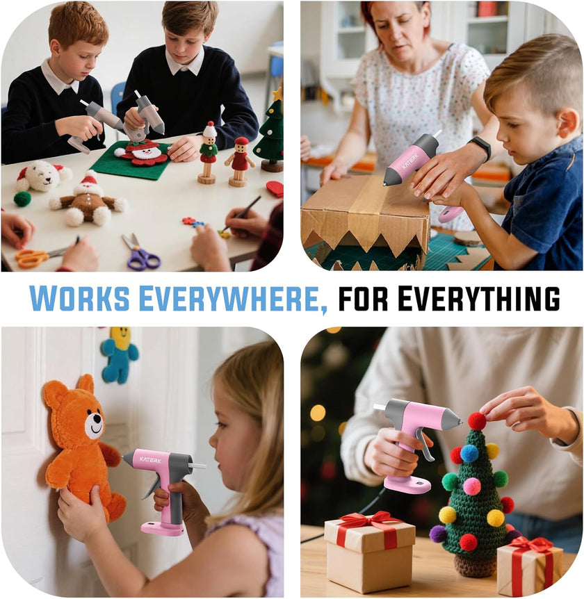 Katerk Cordless Hot Glue Gun Kit, 30s Fast Heat & 20 Colorful Sticks, Anti-drip & Auto shut-off for safe, Ideal for DIY, School Crafts & Repairs