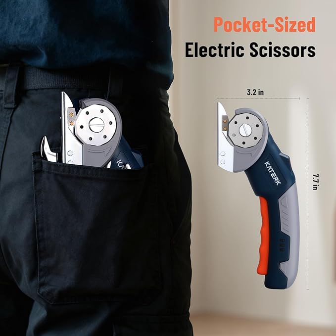 Katerk Cordless Electric Scissors – Safety Lock & LED, Fabric, Leather, Cardboard & Industrial Cutting