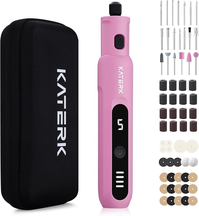 Katerk Mini Cordless 3.7V Rotary Tool Kit, 5-Speed with 70 Accessories – Sanding, Engraving, Polishing, Drilling