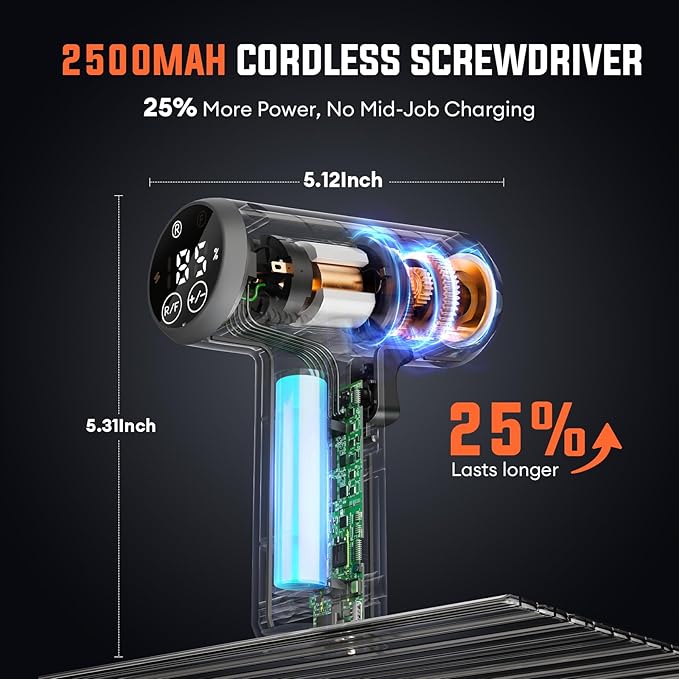 Katerk Cordless Electric Screwdriver Set - 5 torque settings, built-in LED, 15 accessories, 4V - Tools for Furniture Electrical Repairs