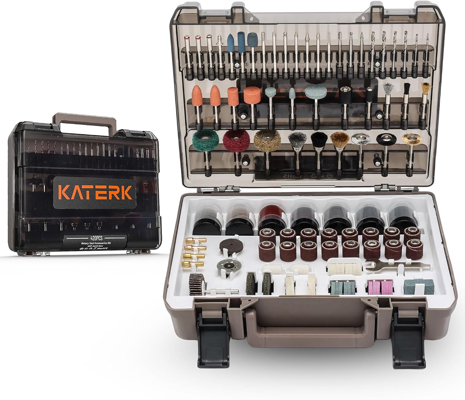 Katerk 420PCS Rotary Tool Accessories Kit with Sturdy Case & 4 Collets – Cutting, Sanding, Polishing, Carving, Drilling, Engraving | Fits Dremel & Most Rotary Tools