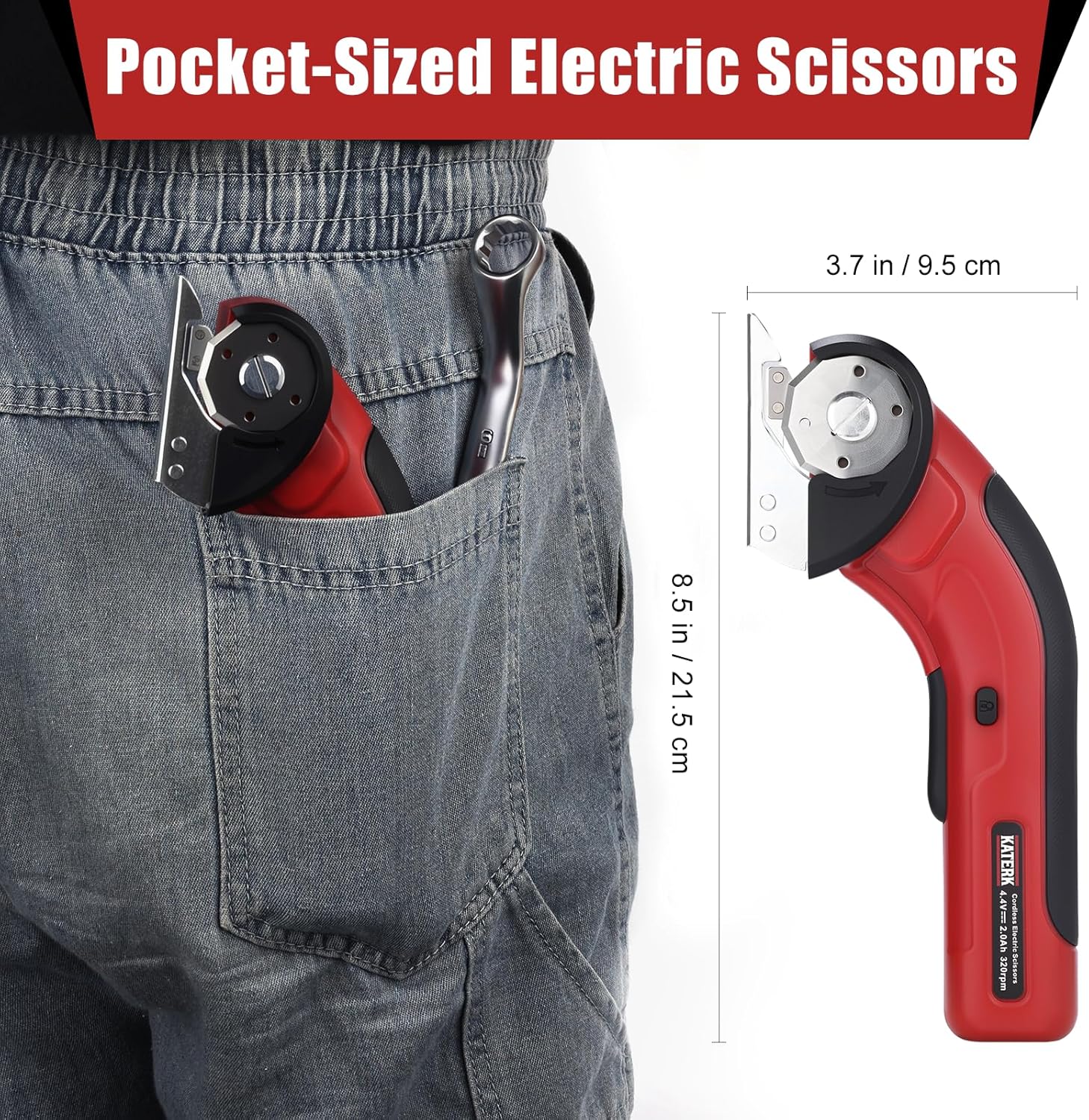 Katerk Cordless Electric Cardboard Cutter 4.4V – USB Rechargeable, 2 Self-Sharpening Blades with Safety Lock for Fabric, Carpet & Plastic