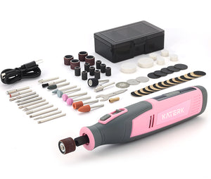 Katerk Cordless 4V Rotary Tool Kit, 6-Speed with 70 Accessories – Sanding, Polishing, Drilling, Etching, Grinding, Wood Carving