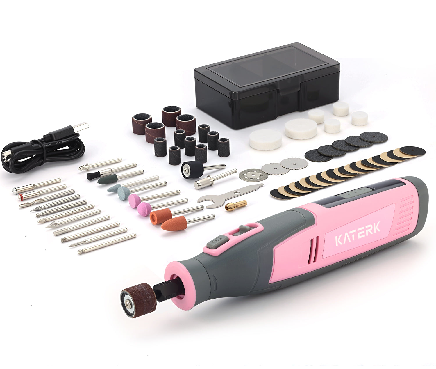 Katerk Cordless 4V Rotary Tool Kit, 6-Speed with 70 Accessories – Sanding, Polishing, Drilling, Etching, Grinding, Wood Carving